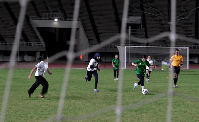 Club teams compete during the “Women in Play: Ramzan Football Festival” organized by the Pakistan Football Federation on International Women’s Day at Jinnah Stadium in Islamabad, March 8 (Pakistan TV Digital)