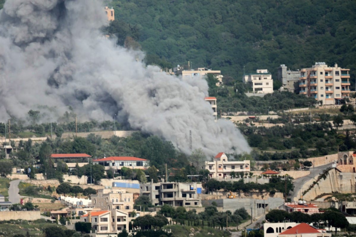 Smoke rises from the site of an Israeli airstrike that targeted the southern Lebanese village of Jarjouaa on May 13, 2026.
