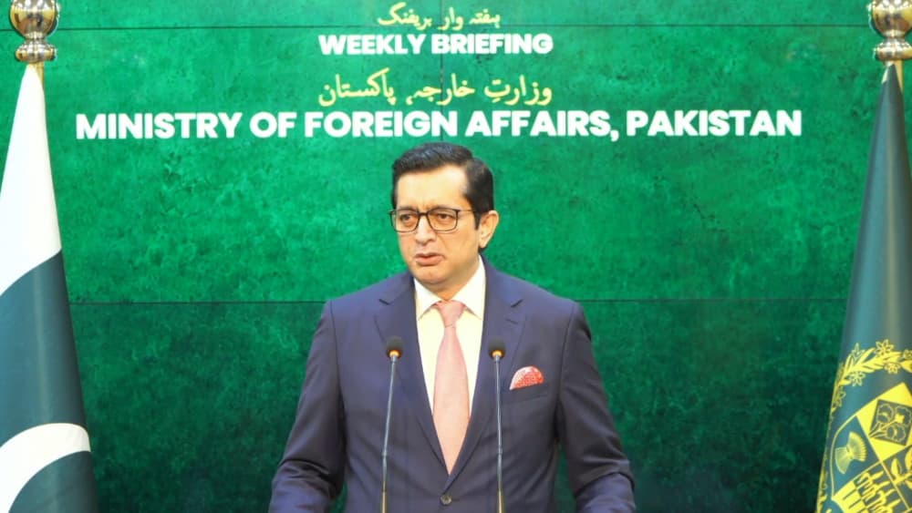 Pakistan's Ministry of Foreign Affairs Spokesperson Sajjad Haider Khan speaking during a weekly press briefing on September 17, 2026 in Islamabad. (MOFA/X)