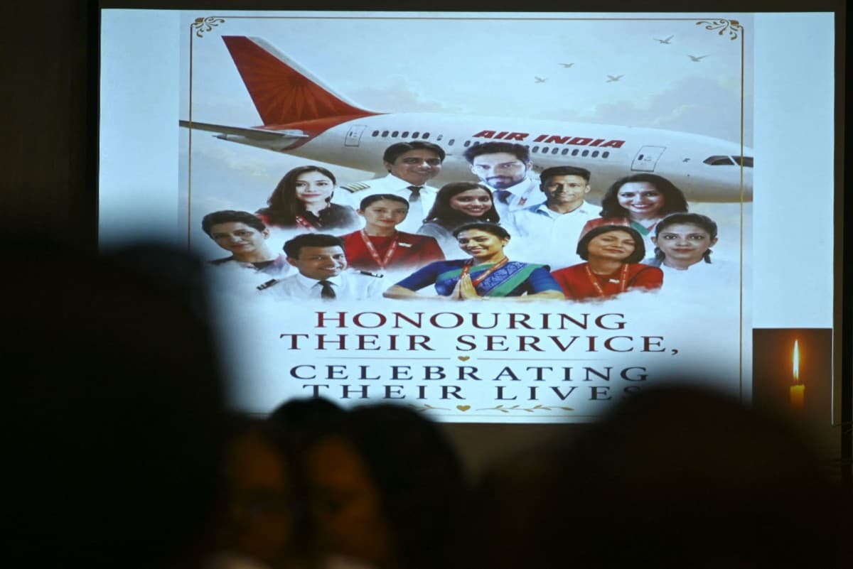 Family members of the crew of the Air India Flight 171 plane crash pay tribute during a memorial service on its first anniversary, in Mumbai on June 12, 2026 (AFP)