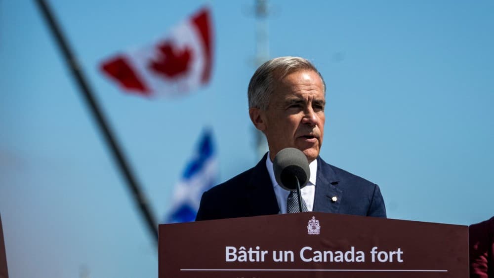 Canadian Prime Minister Mark Carney speaks about the trade dispute with the United States at the Davie Shipyard in Lévis, Quebec, Canada on August 24, 2026. (Photo: AFP)