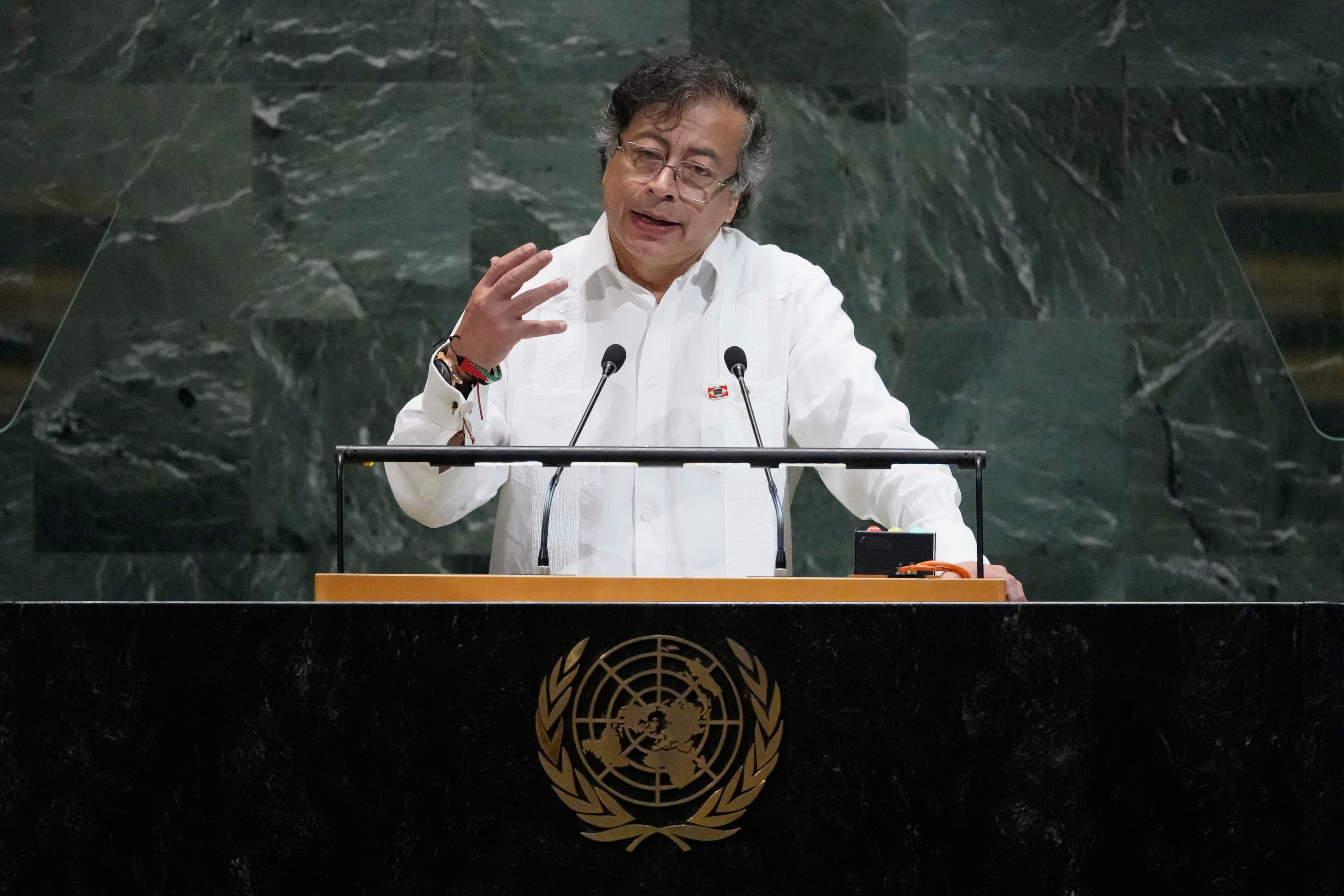 President of Colombia Gustavo Petro Urrego addresses the 80th session of the United Nations General Assembly, Tuesday, Sept. 23, 2025, at U.N. headquarters.