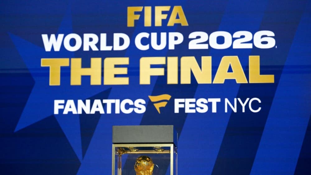 The World Cup trophy is displayed on ahead of the 2026 World Cup football tournament final match between Spain and Argentina at the Javits Center in New York on July 17, 2026. (PHOTO: AFP)