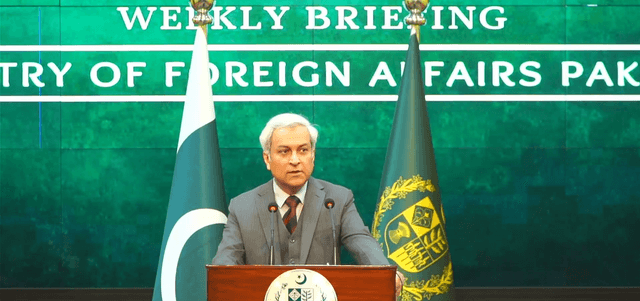 Spokesperson of the Ministry of Foreign Affairs, Tahir Andrabi, speaking at the weekly briefing on Thursday, January 15, 2026. (File photo: MOFA)