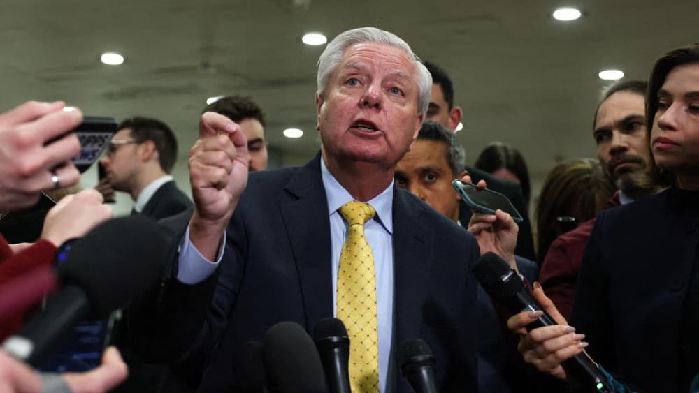 US Senator Lindsey Graham speaks to members of the media as the Trump Cabinet briefs members of Congress on Iran at the US Capitol. (AFP)