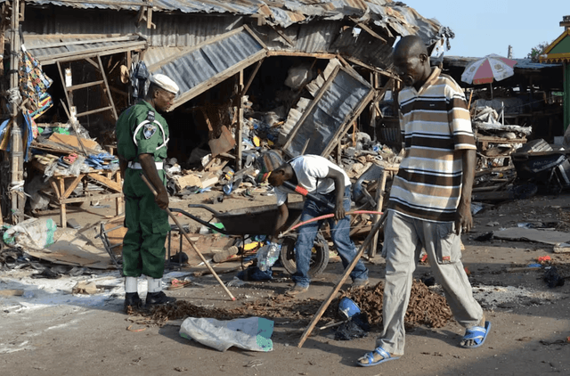 Aftermath of a Boko Haram suicide bomb attack last year in Maiduguri, capital of shattered Borno State (AFP/File)