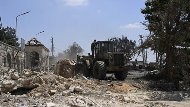 A view of heavy destruction at homes, places of worship, roads and infrastructure after Israeli troops withdrew from the town of Zawtar al-Gharbiya on July 27, 2026 in Lebanon. (AFP)