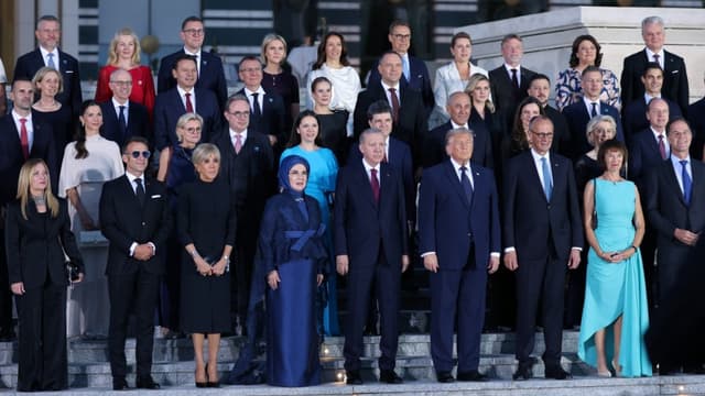 This handout picture, taken and released by the Turkish Presidential Press Office on July 7, 2026, shows heads of state and government posing during a reception at the 36th NATO Heads of State and Government Summit at the Presidential Complex in Ankara. (