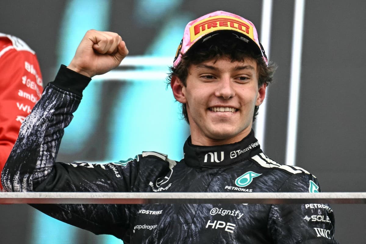 Winner Mercedes' Italian driver Kimi Antonelli celebrates on the podium after the Formula One Japanese Grand Prix at the Suzuka circuit in Suzuka, Mie prefecture on March 29, 2026. (Photo by Philip FONG / AFP)