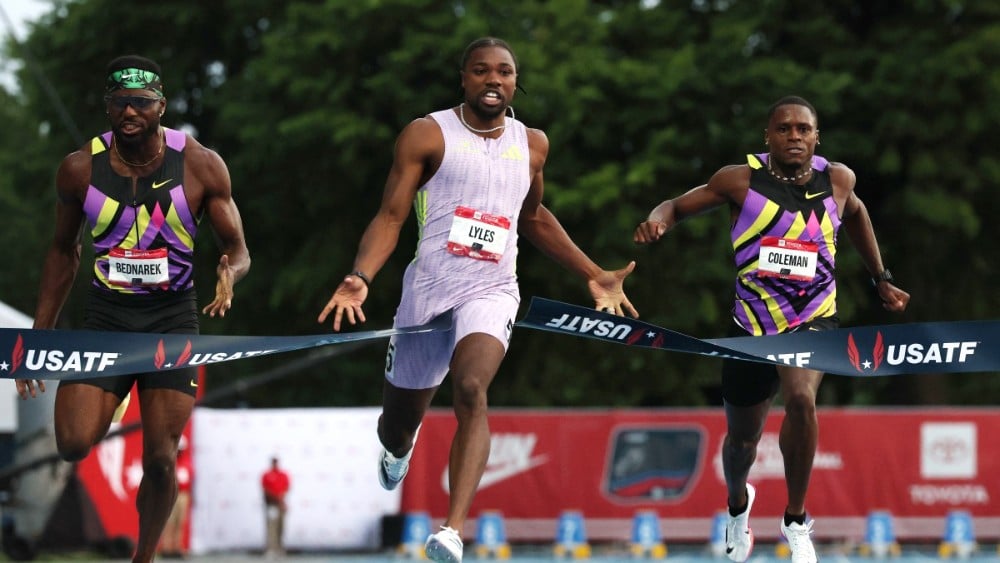 Noah Lyles wins the Men's 100m final during the 2026 USATF Outdoor Track & Field Championships at Icahn Stadium on July 24, 2026 in New York City. (Photo: AFP)