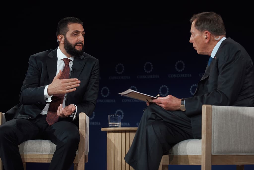Syrian President Ahmed al-Sharaa, former US Army General David Howell Petraeus
