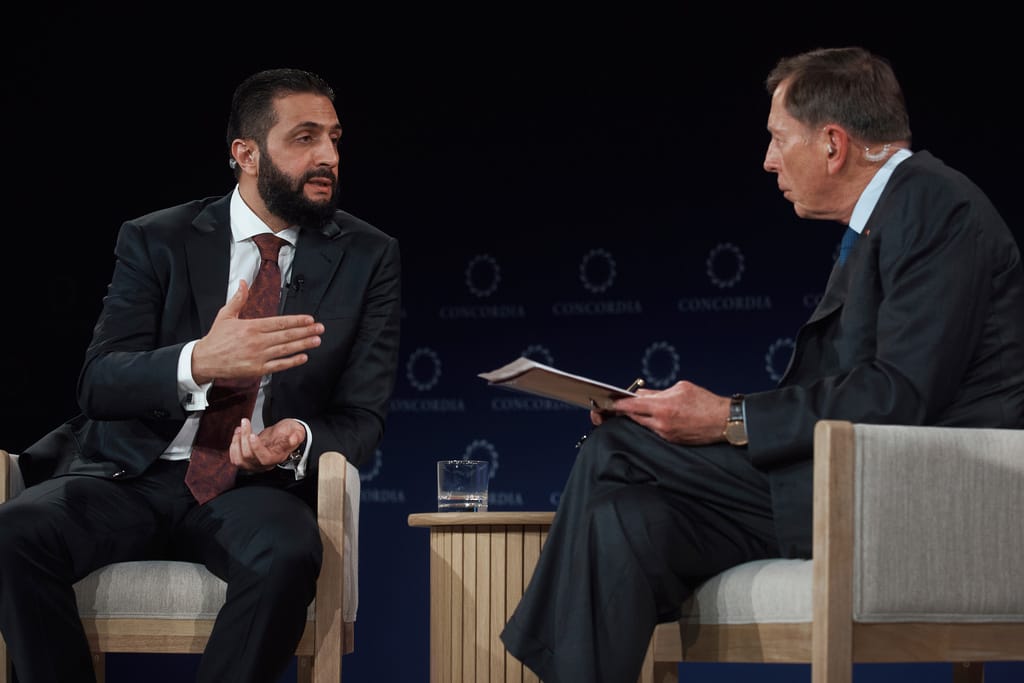 Syrian President Ahmed al-Sharaa, former US Army General David Howell Petraeus