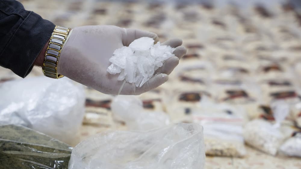 Authorities display seized crystal meth at the Anti-Narcotics Directorate headquarters in Damascus, Syria on April 15, 2026. (AFP)