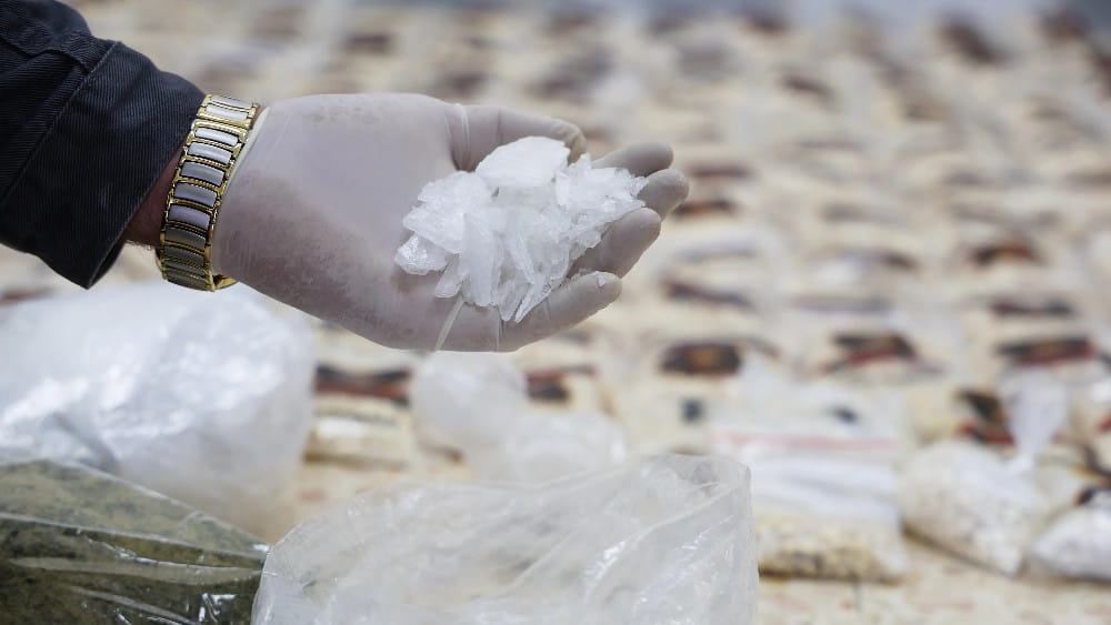 Authorities display seized crystal meth at the Anti-Narcotics Directorate headquarters in Damascus, Syria on April 15, 2026. (AFP)