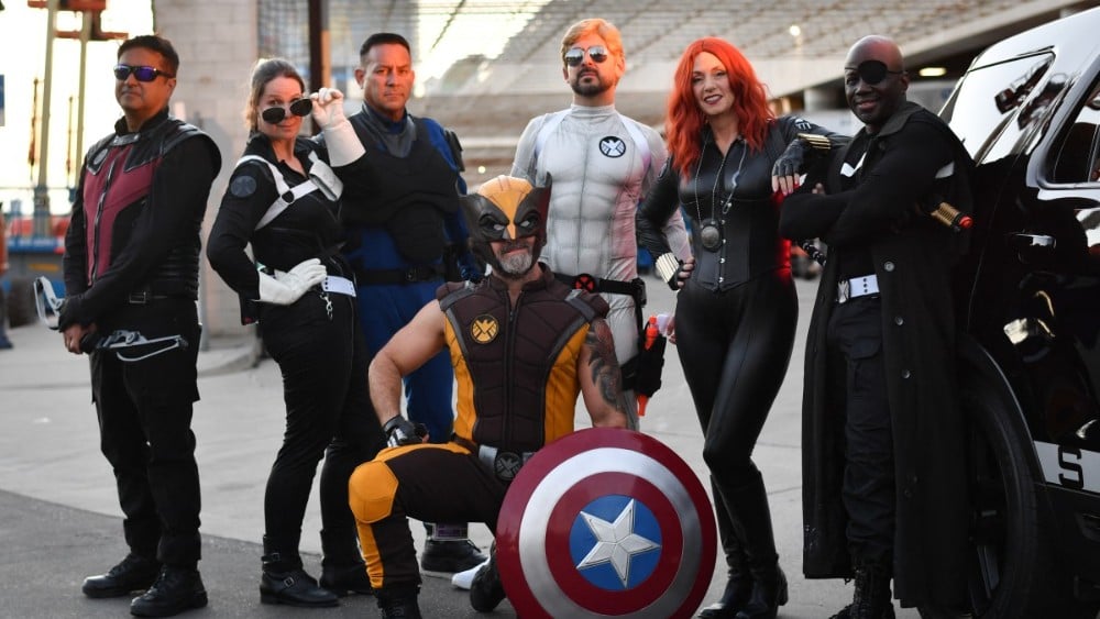 Cosplayers dressed as Marvel characters pose outside the Convention Center during San Diego Comic-Con International in San Diego, California, on July 22, 2026. (Photo: AFP)