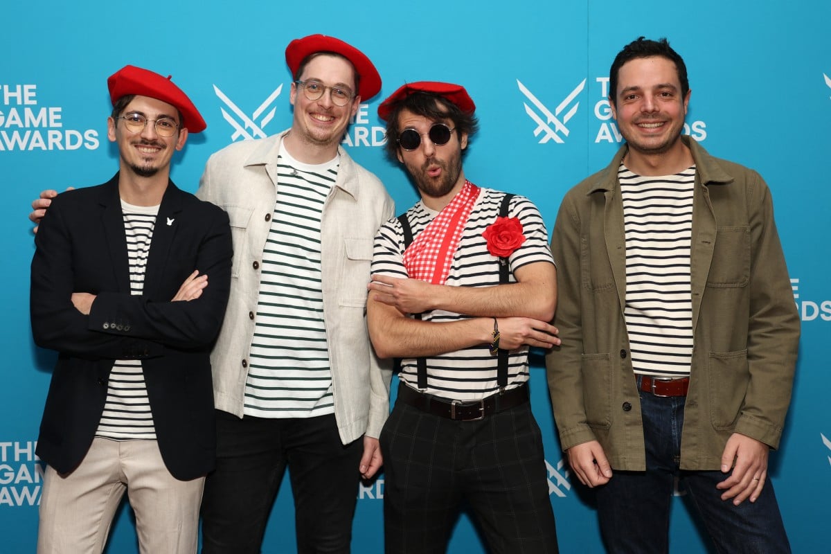 (L/R) CTO and co-founder of Sandfall Interactive Tom Guillermin, Sandfall Interactive Art Director Nicholas Maxson-Francombe, CEO, Creative Director, and Co-Founder of Sandfall Interactive Guillaume Broche and Co-Founder and Producer of Sandfall Interacti