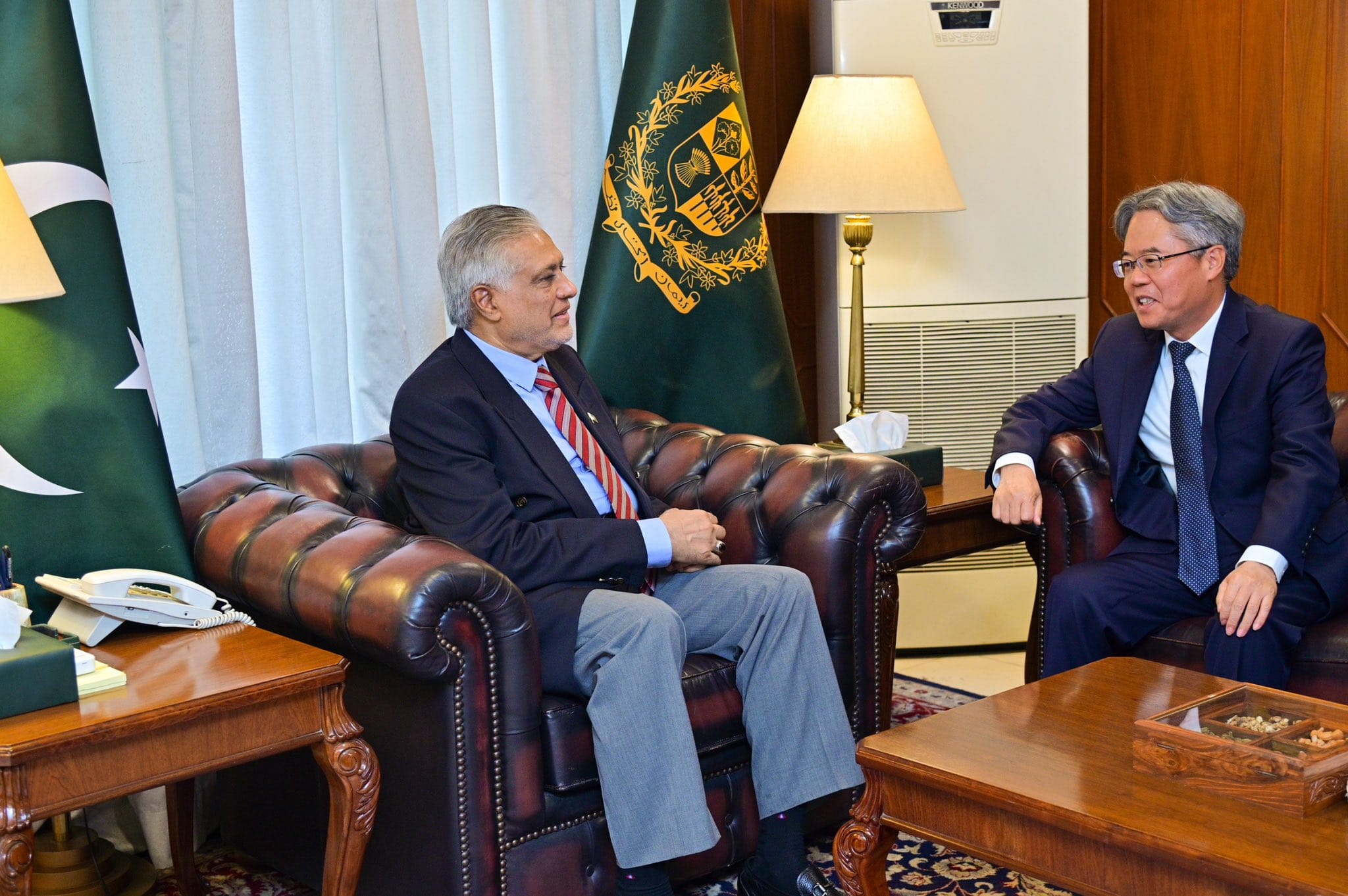 Deputy Prime Minister and Foreign Minister Ishaq Dar received Chinese Ambassador to Pakistan Jiang Zaidong on Monday, April 13, 2026. (MOFA/X)
