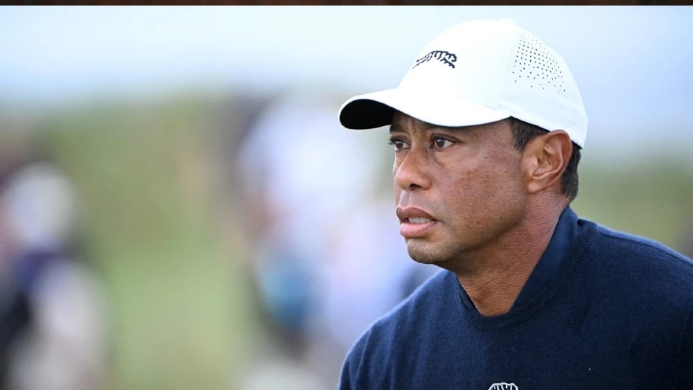 US golfer Tiger Woods reacts after driving from the 4th tee during his second round, on day two of the 152nd British Open Golf Championship at Royal Troon on the south west coast of Scotland on July 19, 2024. (File photo: AFP)
