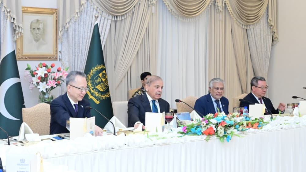 Asian Development Bank Vice President Yinming Yang meets with Pakistan Prime Minister Shehbaz Sharif in Islamabad, Pakistan on September 4, 2026. (AFP)