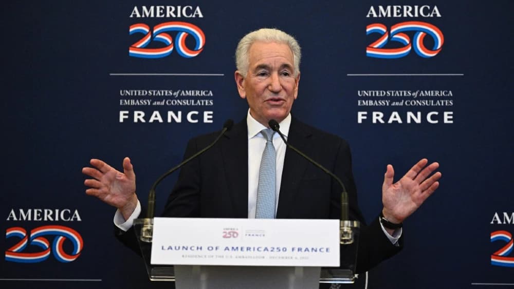US Ambassador to France Charles Kushner delivers a speech for the official launch of America 250, to celebrate the 250th birthday of the US in 2026, at the US ambassy in Paris, on December 4, 2025.
