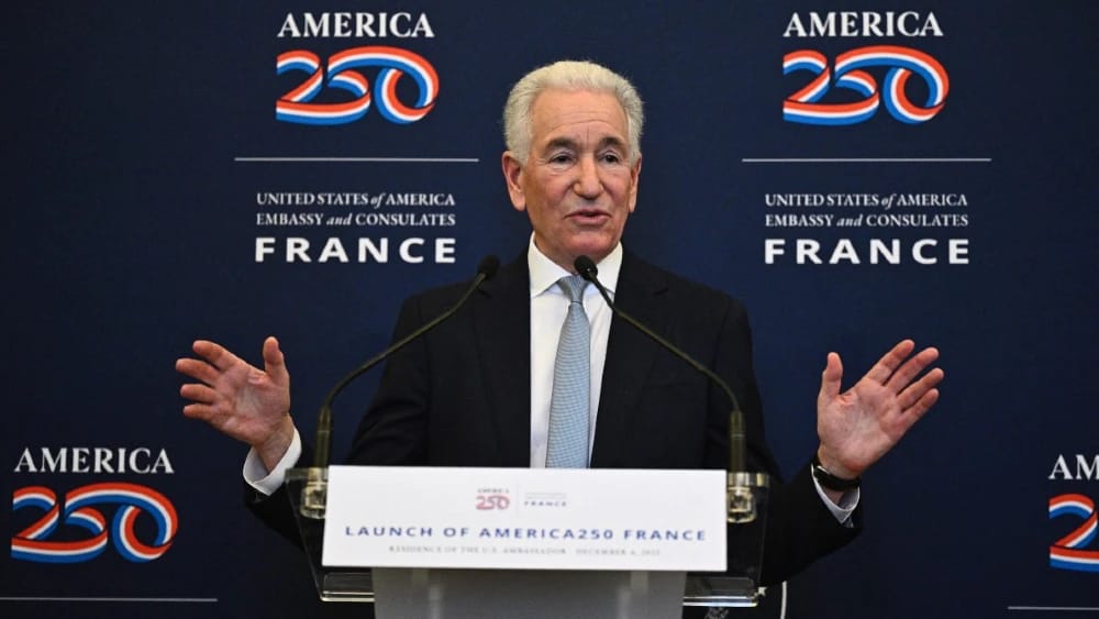 US Ambassador to France Charles Kushner delivers a speech for the official launch of America 250, to celebrate the 250th birthday of the US in 2026, at the US ambassy in Paris, on December 4, 2025.