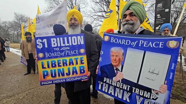 Members of the Khalistan movement gathered Thursday outside the Donald Trump Institute of Peace, offering $1 billion to join the Board of Peace and hold a referendum on an independent Punjab.