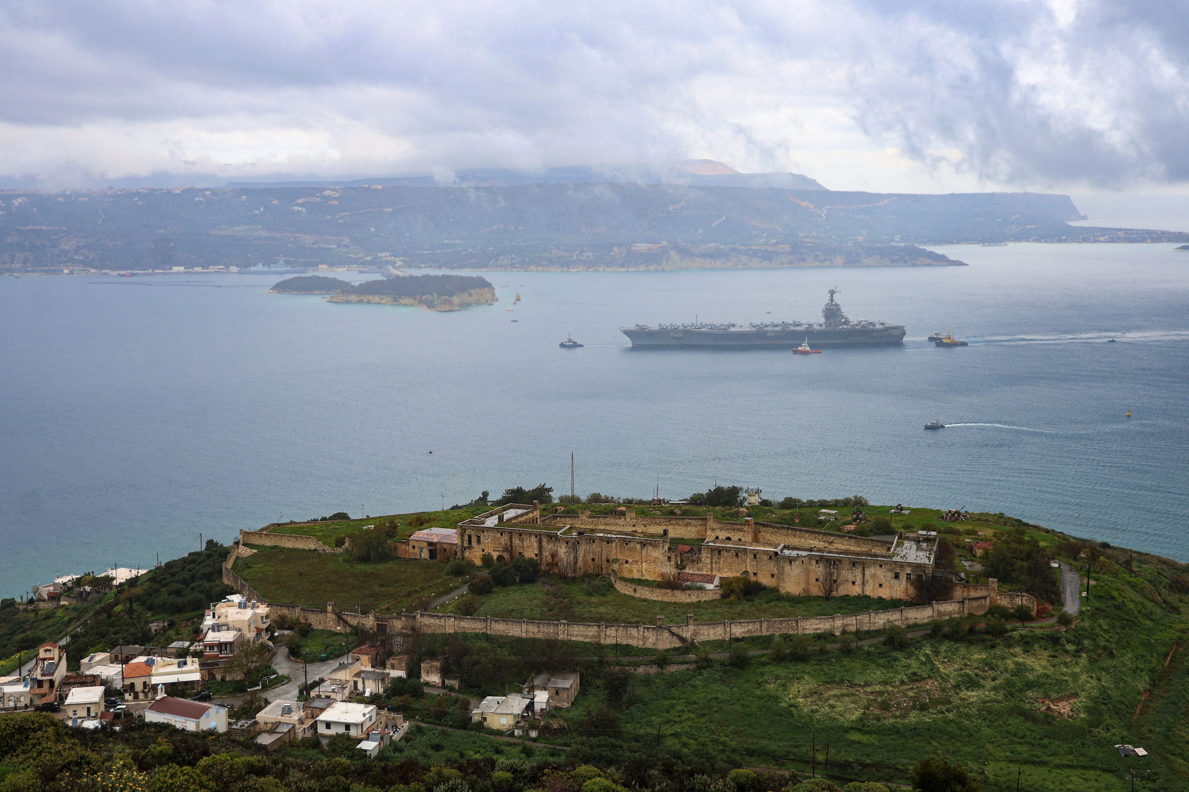 The world's largest aircraft carrier USS Gerald R. Ford arrives at Souda Bay naval base after having been part of Middle East war operations, on the island of Crete on March 23, 2026. (Photo: AFP)