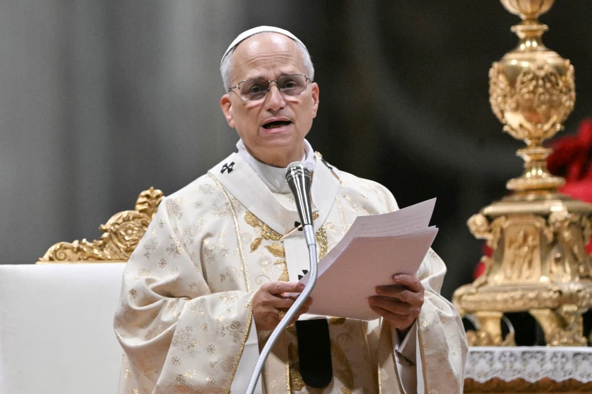 Pope Leo XIV addresses faithfull as he performs the Christmas mass at St Peter's Basilica in the Vatican on December 25, 2025. (AFP)