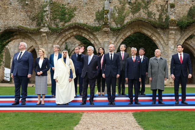 Ukraine's Foreign Minister Andriy Sybiga, EU High Representative and Vice-President for Foreign Affairs and Security Policy Kaja Kallas, Britain's Foreign Secretary Yvette Cooper, Saudi Arabia's Foreign Minister Faisal bin Farhan, Germany's Foreign Minist