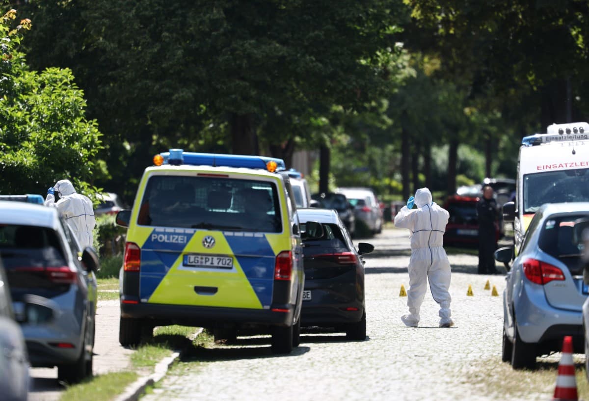 Police and rescue personnel work near the scene where five people were killed in a shooting in Stade, northern Germany, a city some 50 kilometres west of Hamburg, on June 29, 2026.